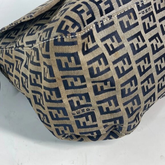 FENDI shoulder bag Mamma Baguette Zucchino Shoulder Bag Canvas/Leather Navy - Picture 3 of 14